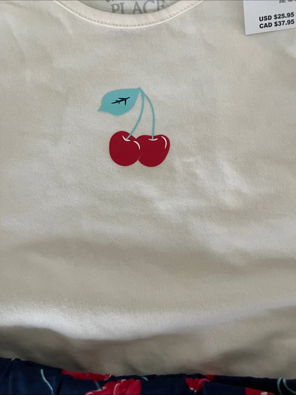The Children's Place Cream & Navy Cherry Print Matching Set